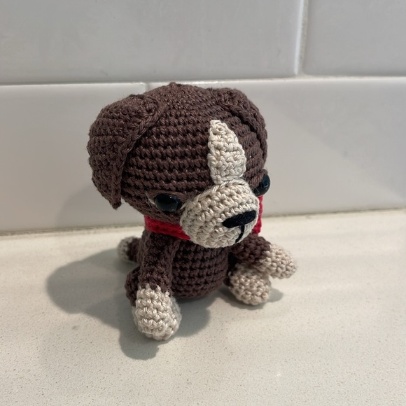 Handcrafted Puppy Dog with Bow Amigurumi Crochet Figure Toy Pet - Picture 7 of 11
